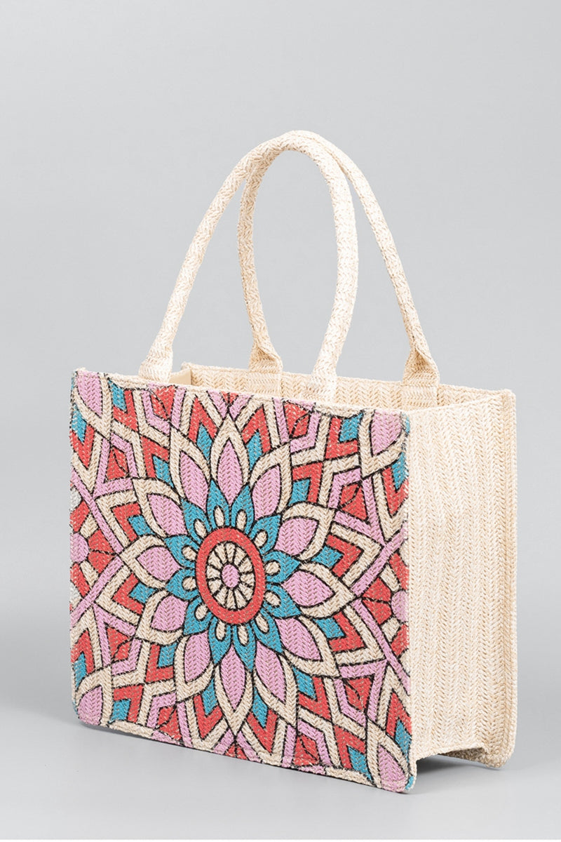 Hazel Blues® |  Flower Straw Weave Tote Bag