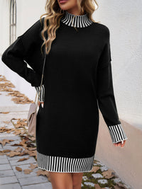 Hazel Blues® |  Striped Mock Neck Long Sleeve Sweater Dress