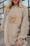 Hazel Blues® |  Smoke Gray Twisted Rib Texture game day Football Embroidered Baggy Sweatshirt