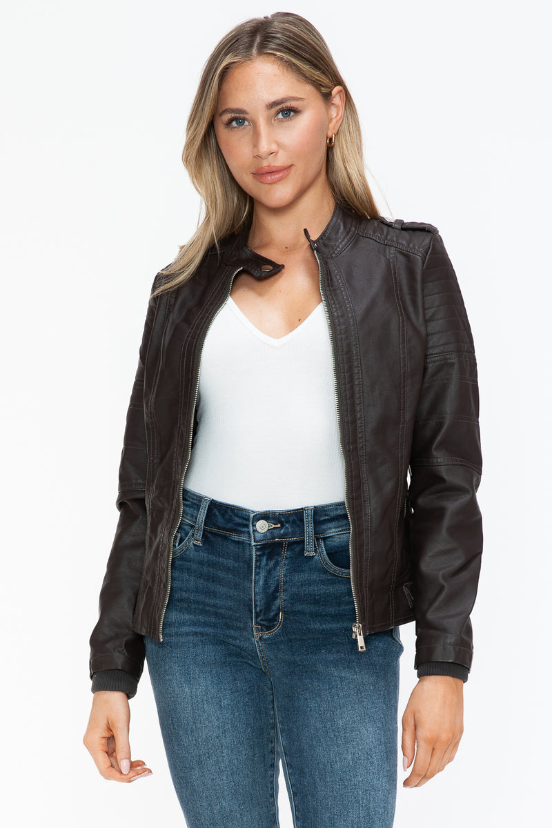 Hazel Blues® |  Snobbish PU Leather Biker Jacket with Side Zip Pockets