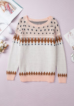 Hazel Blues® |  Geometric Contrast Round Neck Long Sleeve Sweater