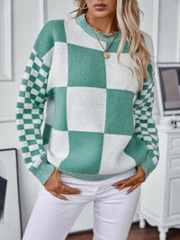 Hazel Blues® |  Color Block Round Neck Long Sleeve Sweater