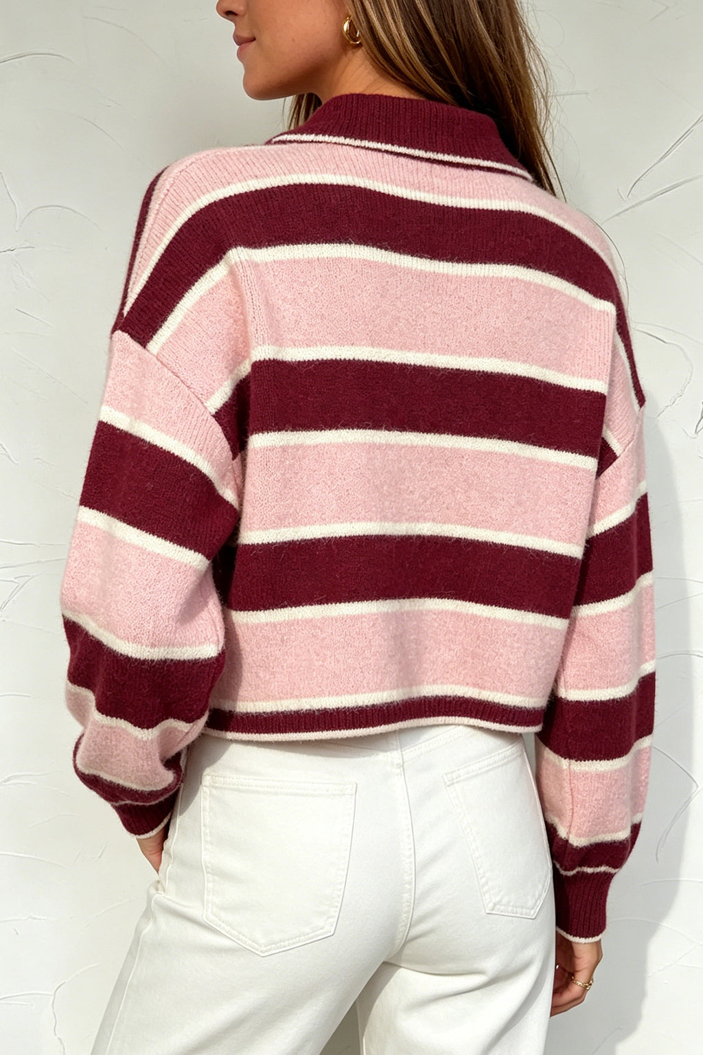 Preppy Stripe Pink Polo Sweater