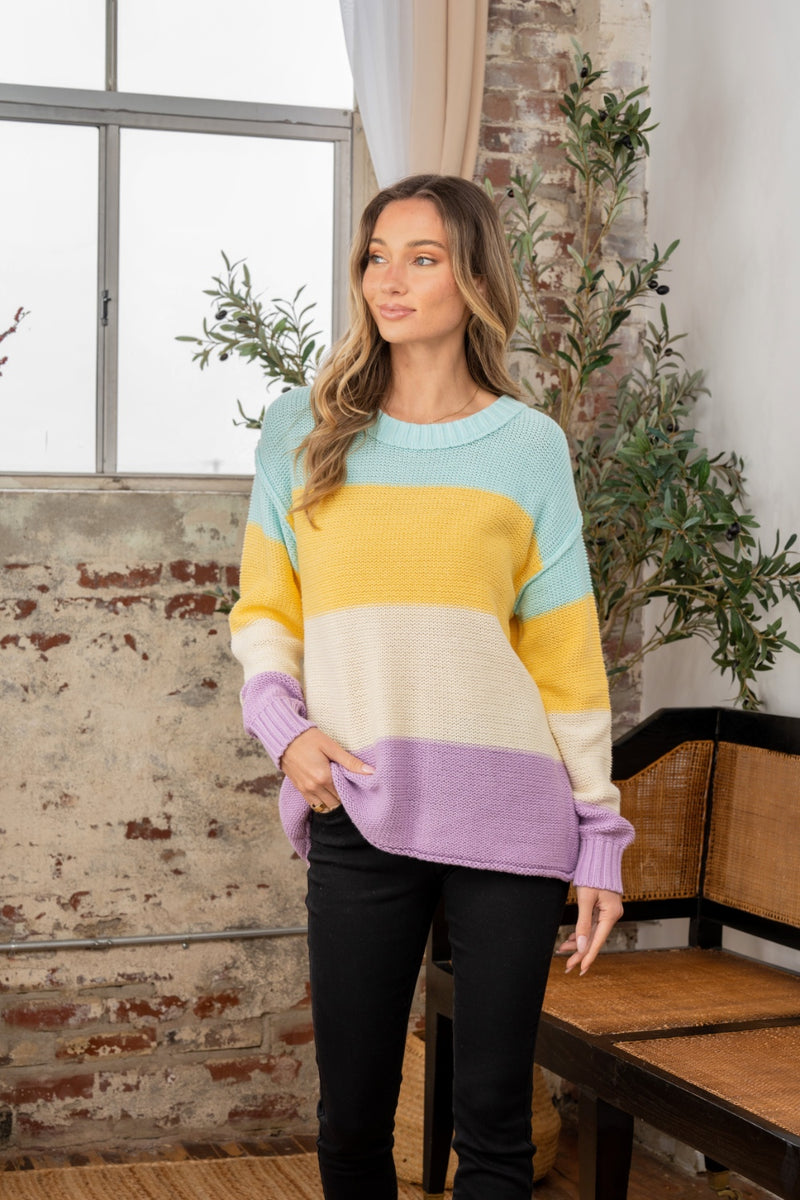 Hazel Blues® |  Sew In Love Color Block Exposed Seam Sweater