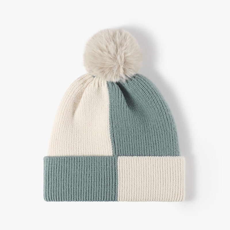 Hazel Blues® |  Color Block Knit Hat with Pom-pom