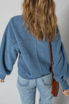 Hazel Blues® |  Sail Blue Fleece Drop Shoulder Exposed Seam Patchwork Casual Sweatshirt
