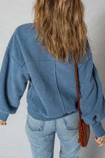 Hazel Blues® |  Sail Blue Fleece Drop Shoulder Exposed Seam Patchwork Casual Sweatshirt