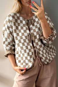 Hazel Blues® |  Double Take Tied Checkered Dropped Shoulder Flounce Sleeve Cardigan