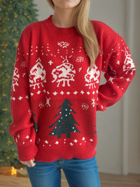 Hazel Blues® |  Christmas Element Round Neck Long Sleeve Sweater