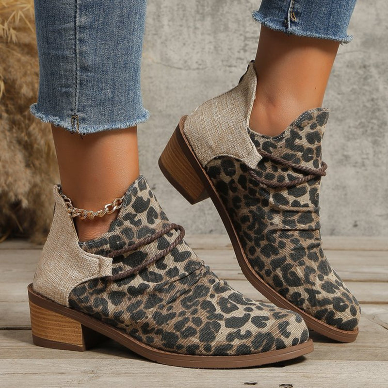 Hazel Blues® |  Contrast Canvas Low Heel Boots