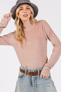 Hazel Blues® |  SAGE + FIG Glitter Mock Neck Lettuce Hem Long Sleeve Top