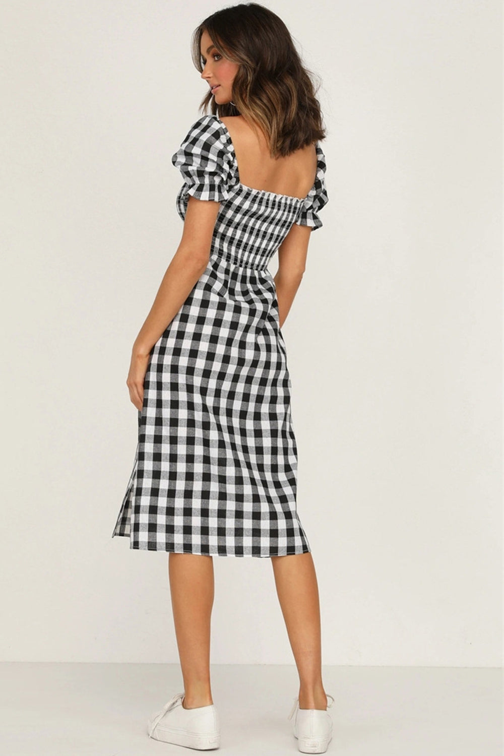 Hazel Blues® |  Slit Plaid Short Sleeve Midi Dress
