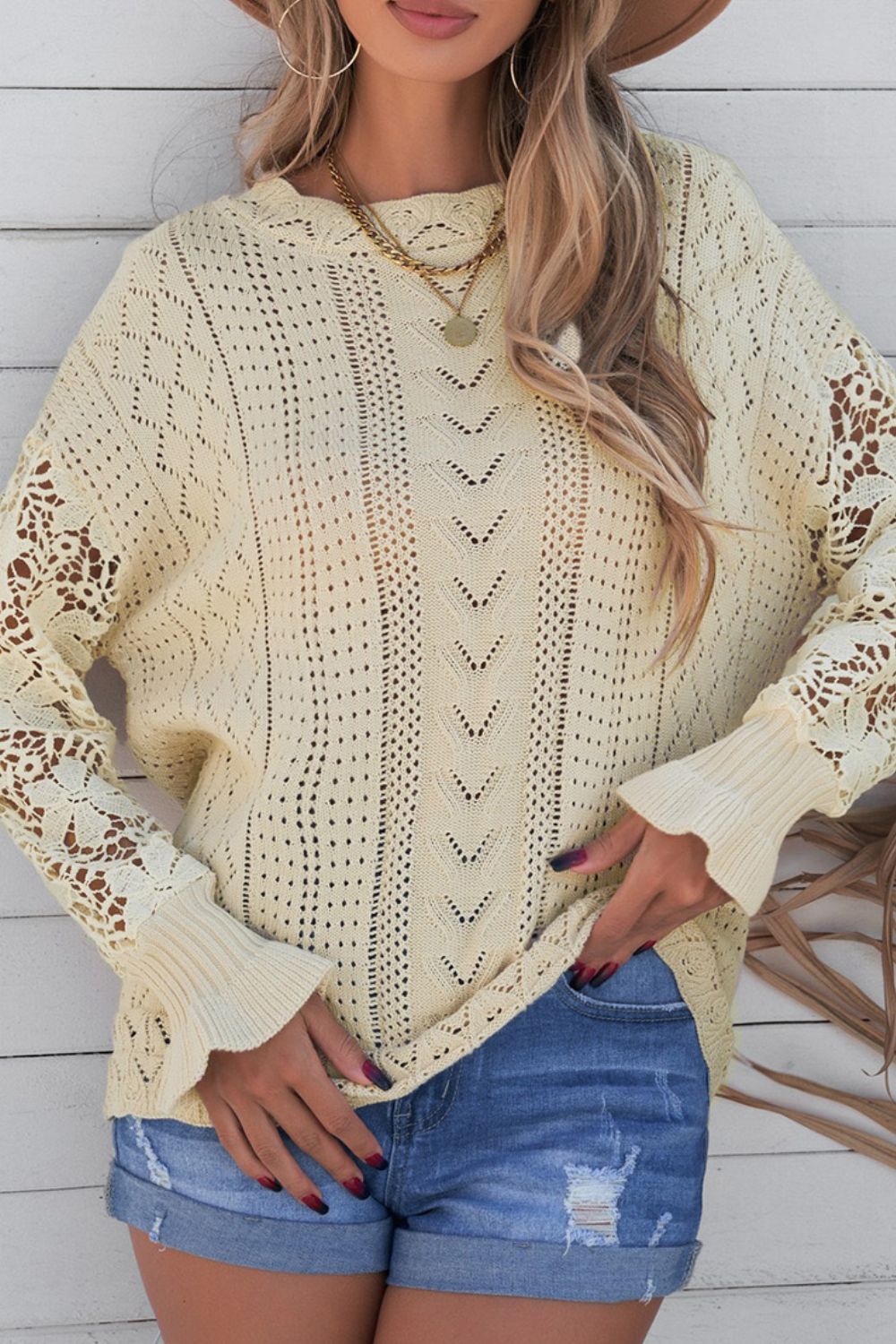 Hazel Blues® |  Openwork Round Neck Long Sleeve Sweater