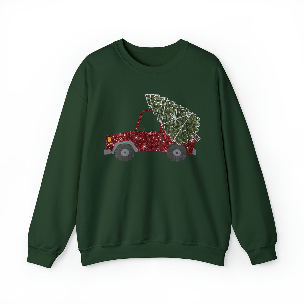 Hazel Blues® |  Christmas Tree Truck Faux Glitter Graphic Sweatshirt