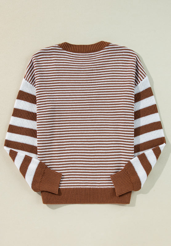 Hazel Blues® |  Striped Round Neck Dropped Shoulder Sweater