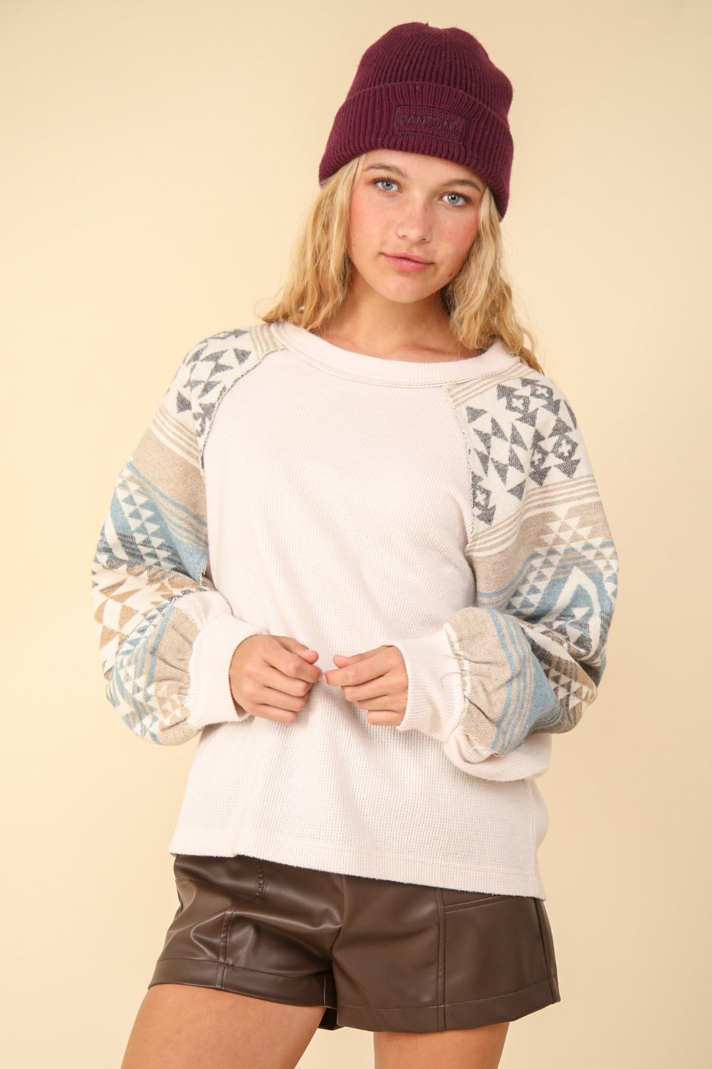 Hazel Blues® |  VERY J Printed Long Sleeve Round Neck Knit Top