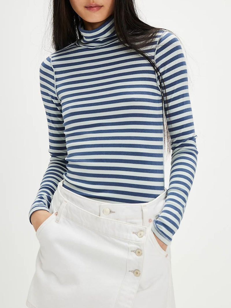 Hazel Blues® |  Exposed Seam Striped Turtleneck Long Sleeve T-Shirt