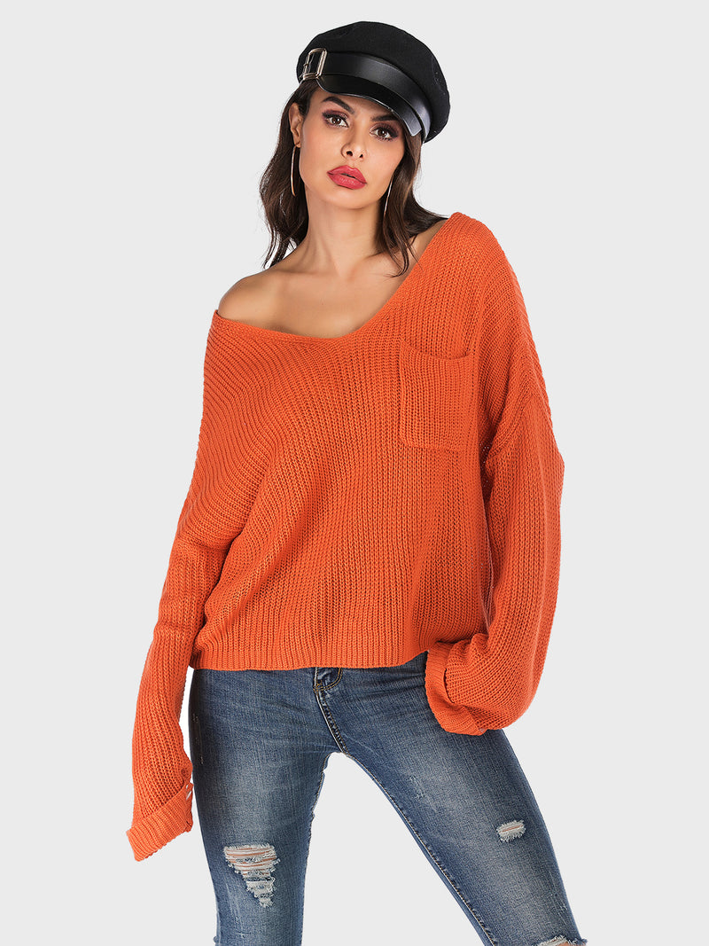 Hazel Blues® |  Perfee V-Neck Dropped Shoulder Long Sleeve Sweater