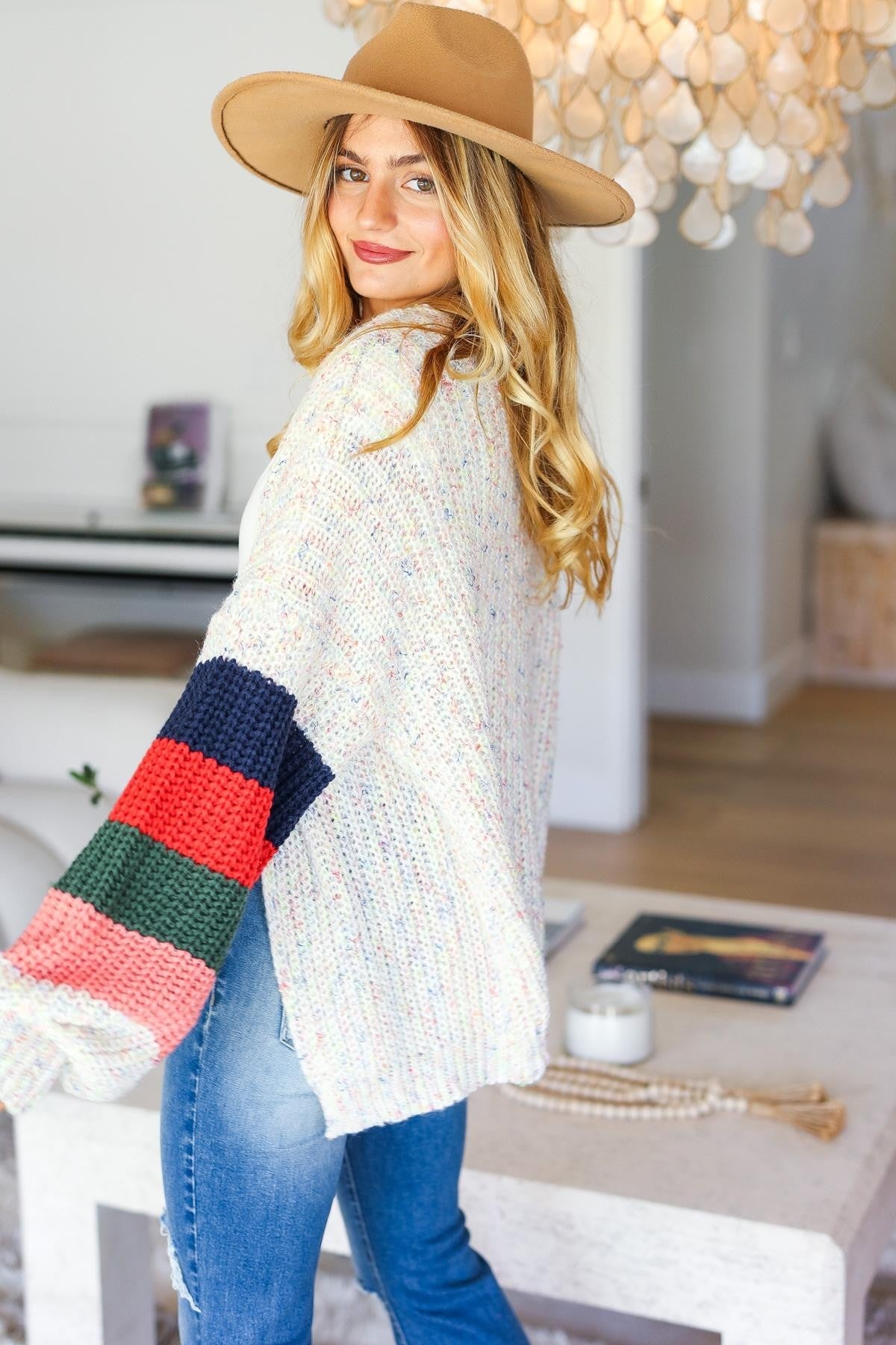 Hazel Blues® |  Multi Color Oversized Sweater Open Cardigan