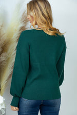 Hazel Blues® |  Slit Longsleeve Knit Sweater in Emerald
