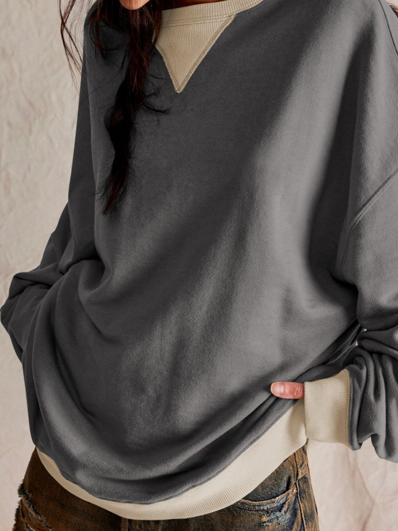 Hazel Blues® |  Contrast Dropped Shoulder Long Sleeve Sweatshirt