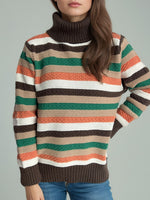 Hazel Blues® |  Contrast Stripes Turtleneck Long Sleeve Sweater
