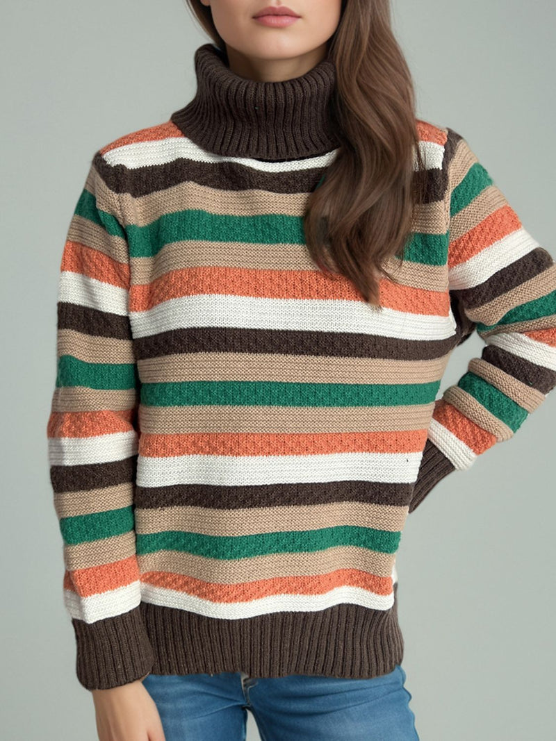 Hazel Blues® |  Contrast Stripes Turtleneck Long Sleeve Sweater