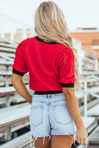 Hazel Blues® |  Sequin Football Round Neck Short Sleeve Top