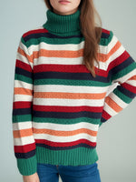 Hazel Blues® |  Contrast Stripes Turtleneck Long Sleeve Sweater