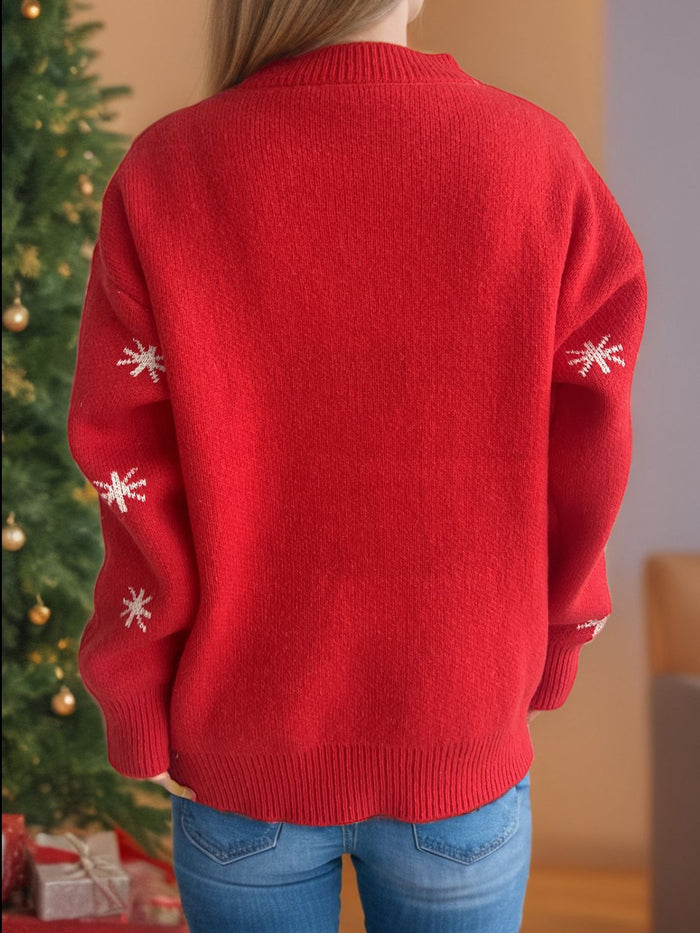 Hazel Blues® |  Reindeer Round Neck Dropped Shoulder Sweater