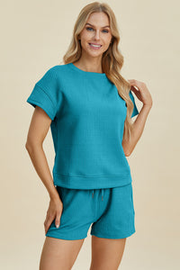 Hazel Blues® |  Double Take Texture Short Sleeve Top and Shorts Set