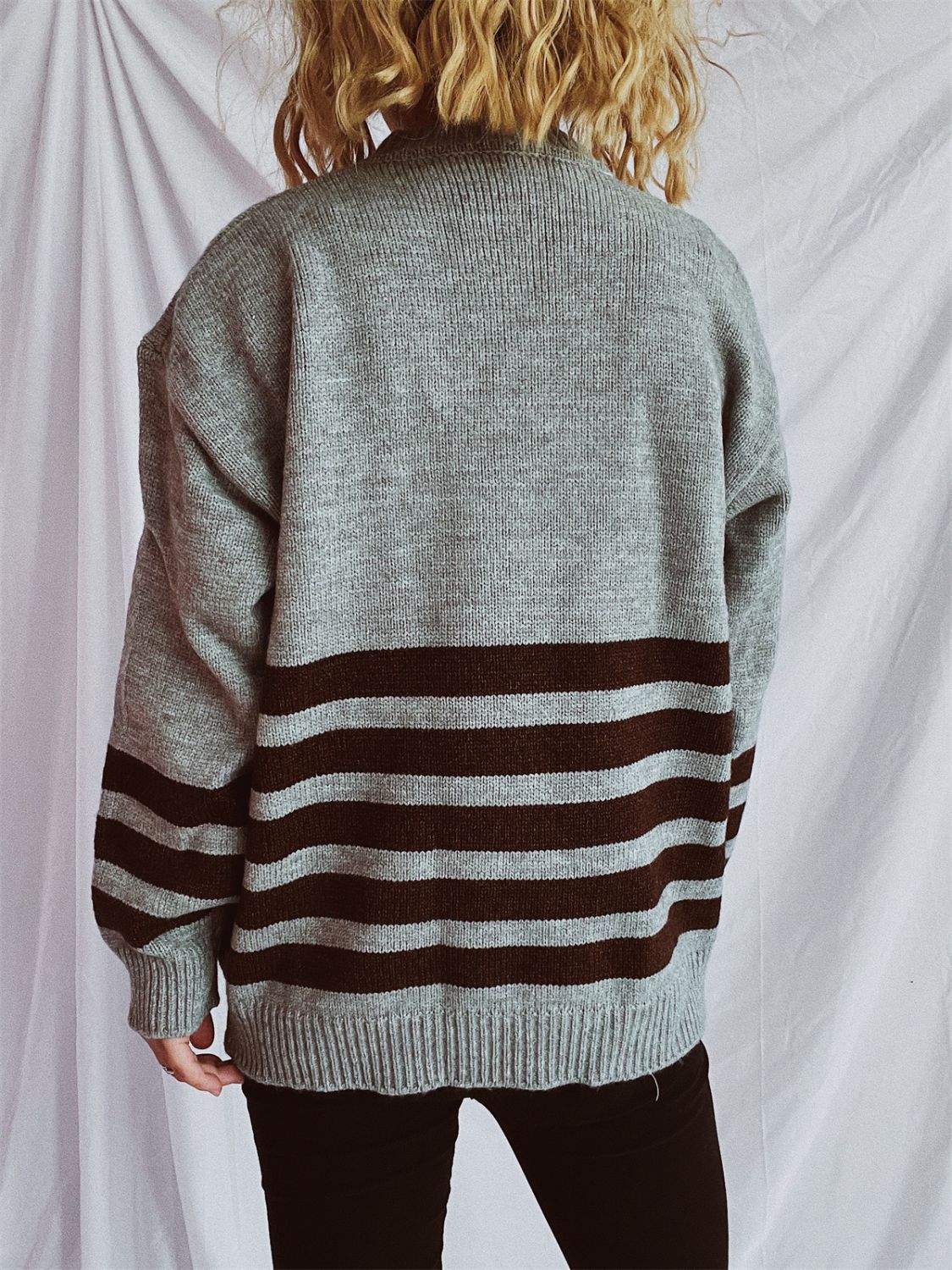 Hazel Blues® |  Striped Dropped Shoulder Long Sleeve Sweater