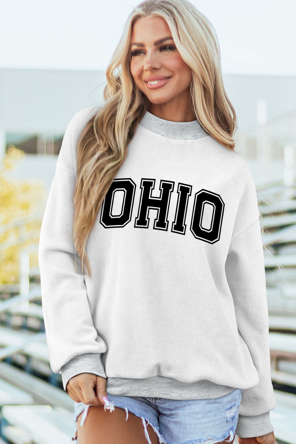 Light Grey OHIO Double Side Printed Mock Neck Reversible Sweatshirt