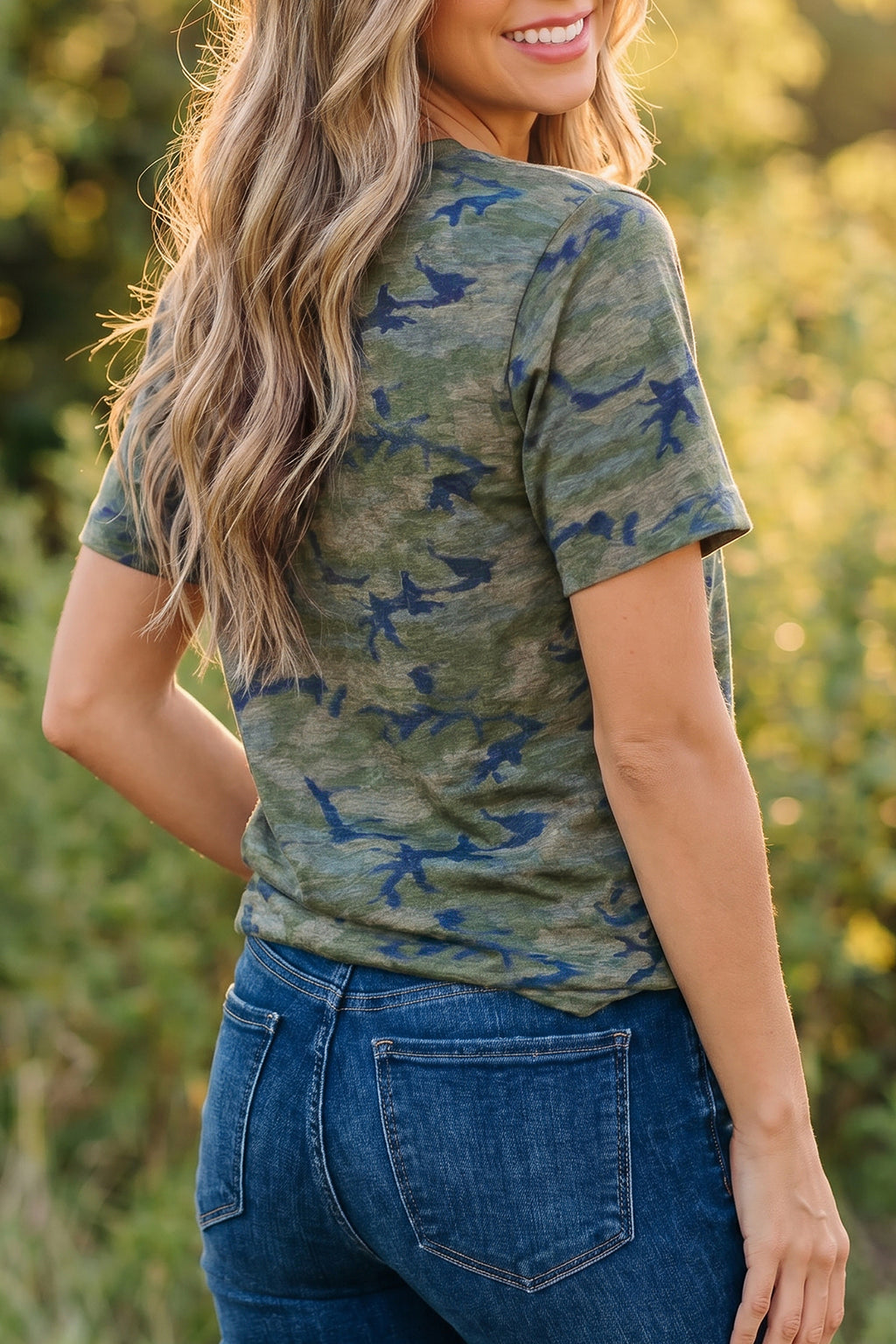 Hazel Blues® |  Multicolour Stylish Camouflage Print America Patriotic Tee