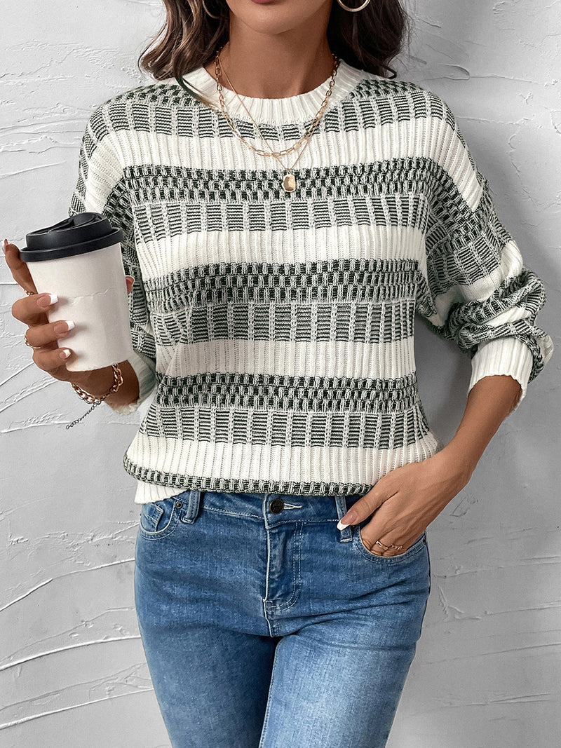 Hazel Blues® |  Perfee Contrast Round Neck Long Sleeve Sweater