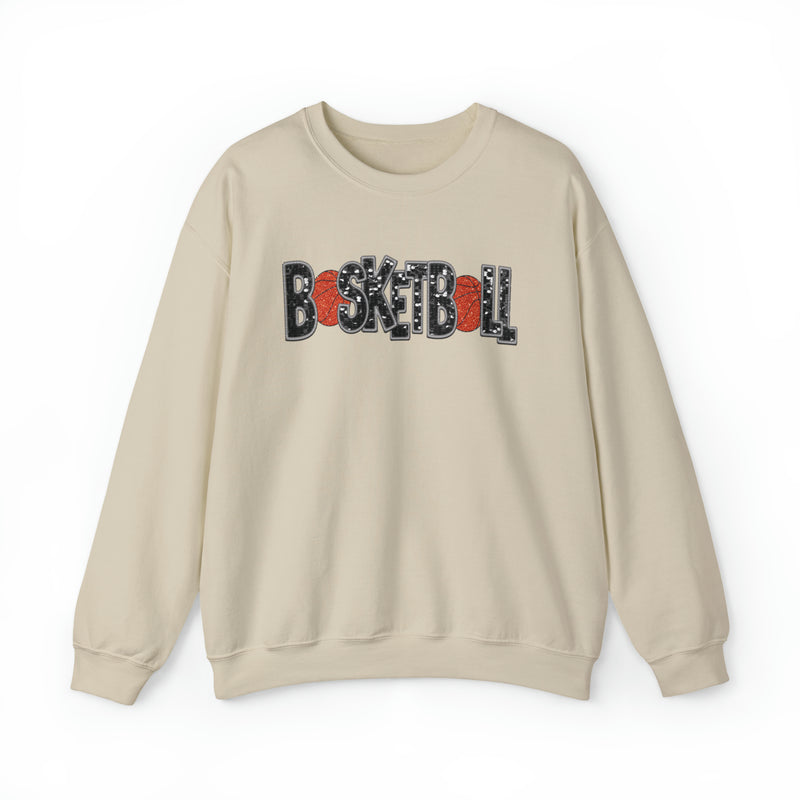 Hazel Blues® |  Basketball Faux Chenille Sequin Patches Sweatshirt: Black