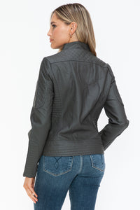 Hazel Blues® |  Snobbish Faux Leather Zip Up Mock Neck Jacket