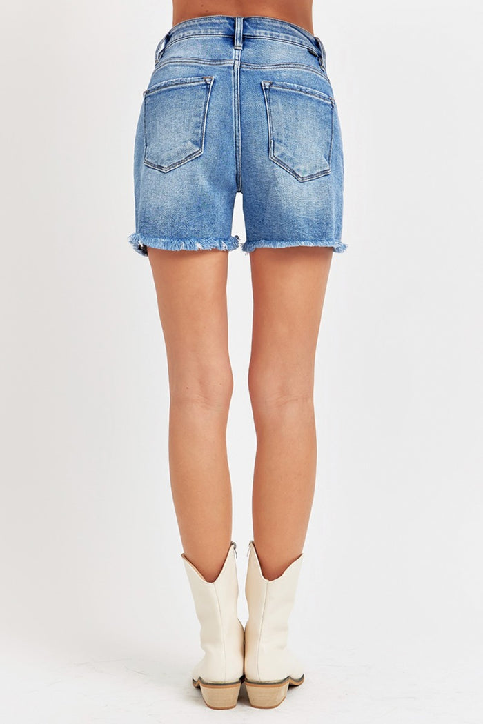 Hazel Blues® |  RISEN Front Slit Raw Hem Denim Shorts