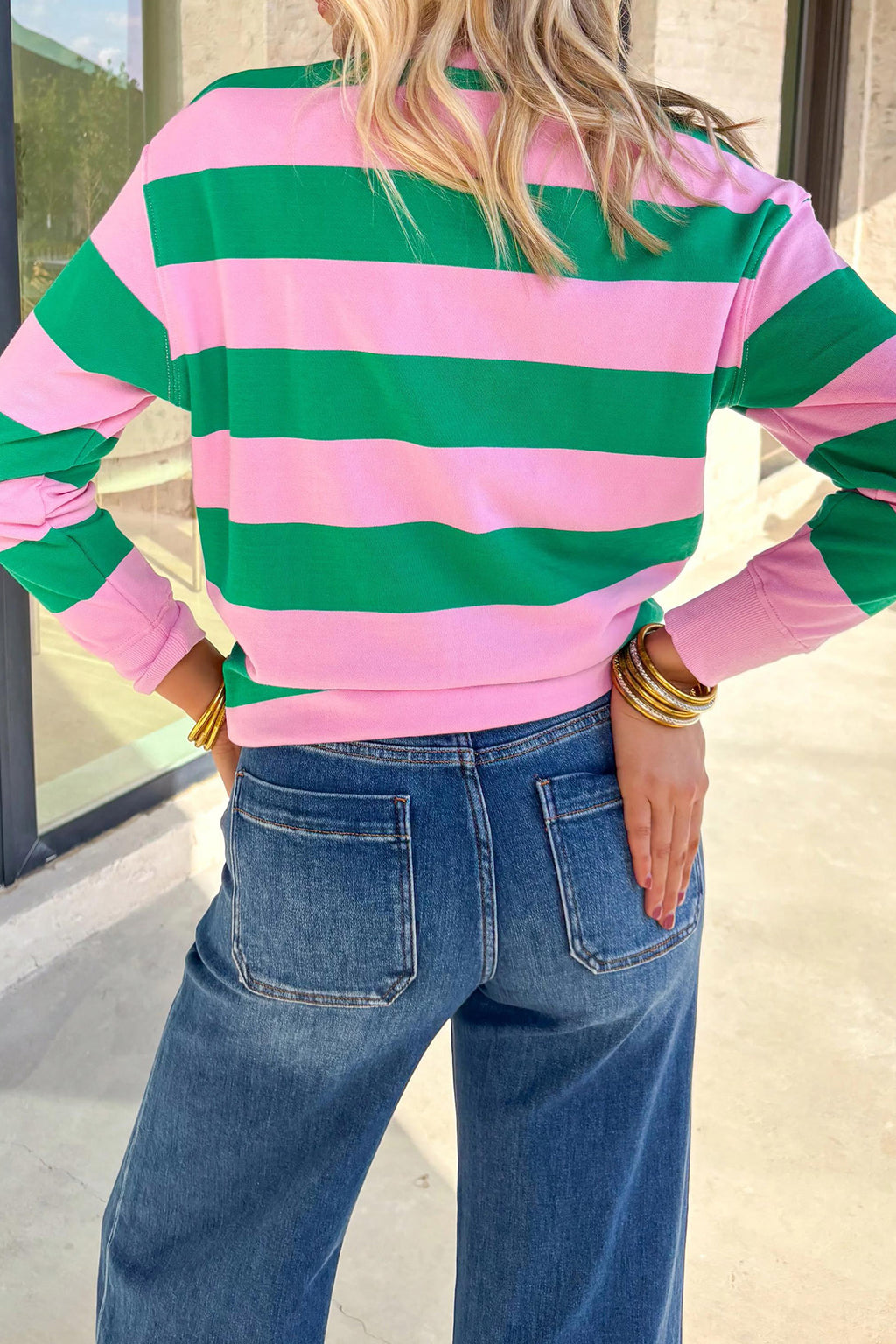 Juliette Jean Green Holly Jolly Stripe Sweatshirt
