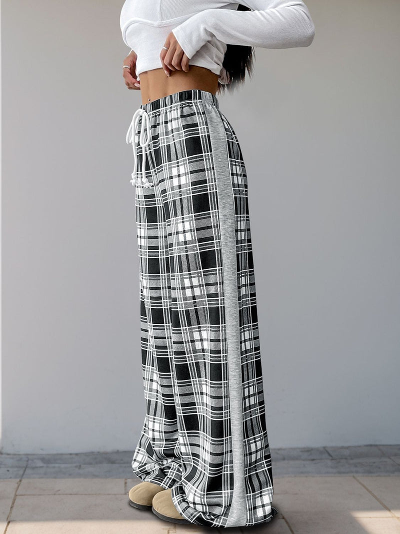 Hazel Blues® |  Perfee Drawstring Plaid Wide Leg Pants