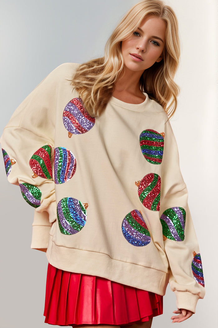 Hazel Blues® |  Double Take Christmas Element Sequin Round Neck Long Sleeve Sweatshirt