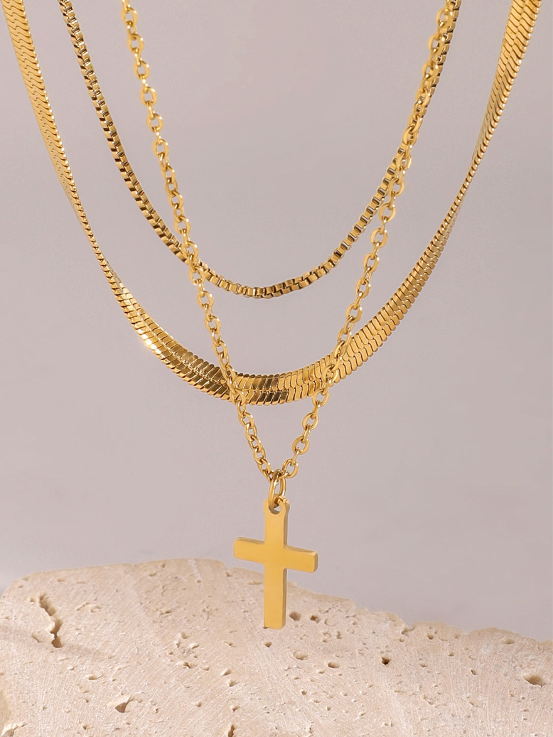 Hazel Blues® |  18K Gold-Plated Three-Layered Cross Necklace