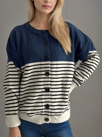 Hazel Blues® |  Striped Button Down Long Sleeve Cardigan