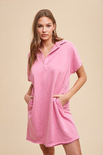 Hazel Blues® |  Annie Wear Mineral Washed Johnny Collar Short Sleeve Dress