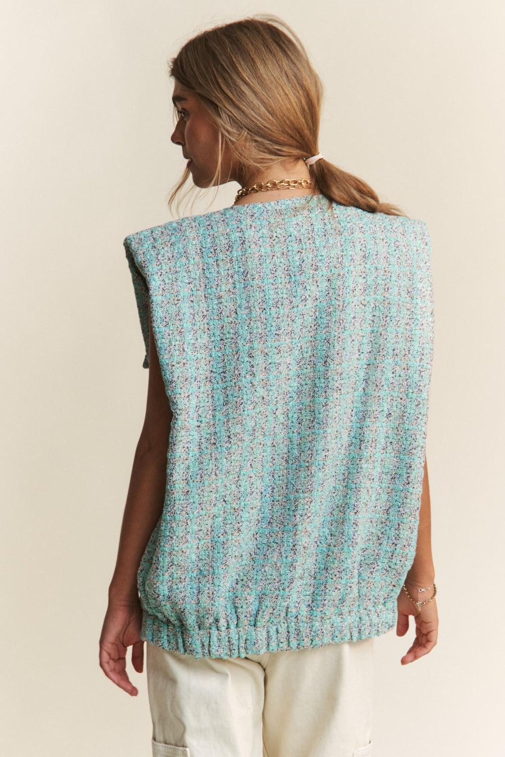 Hazel Blues® |  J.NNA Frayed Tweed Padded Shoulder Vest