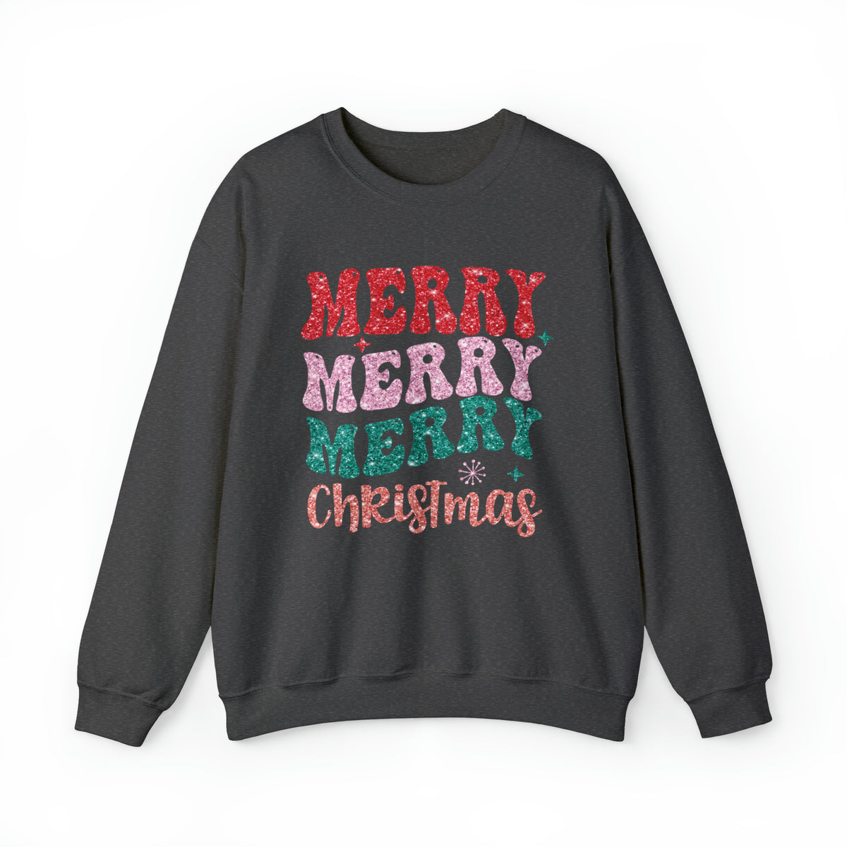 3Blues Designs |   Hazel Blues® |  Merry Christmas Retro Faux Glitter Chenille Crewneck Sweatshirt