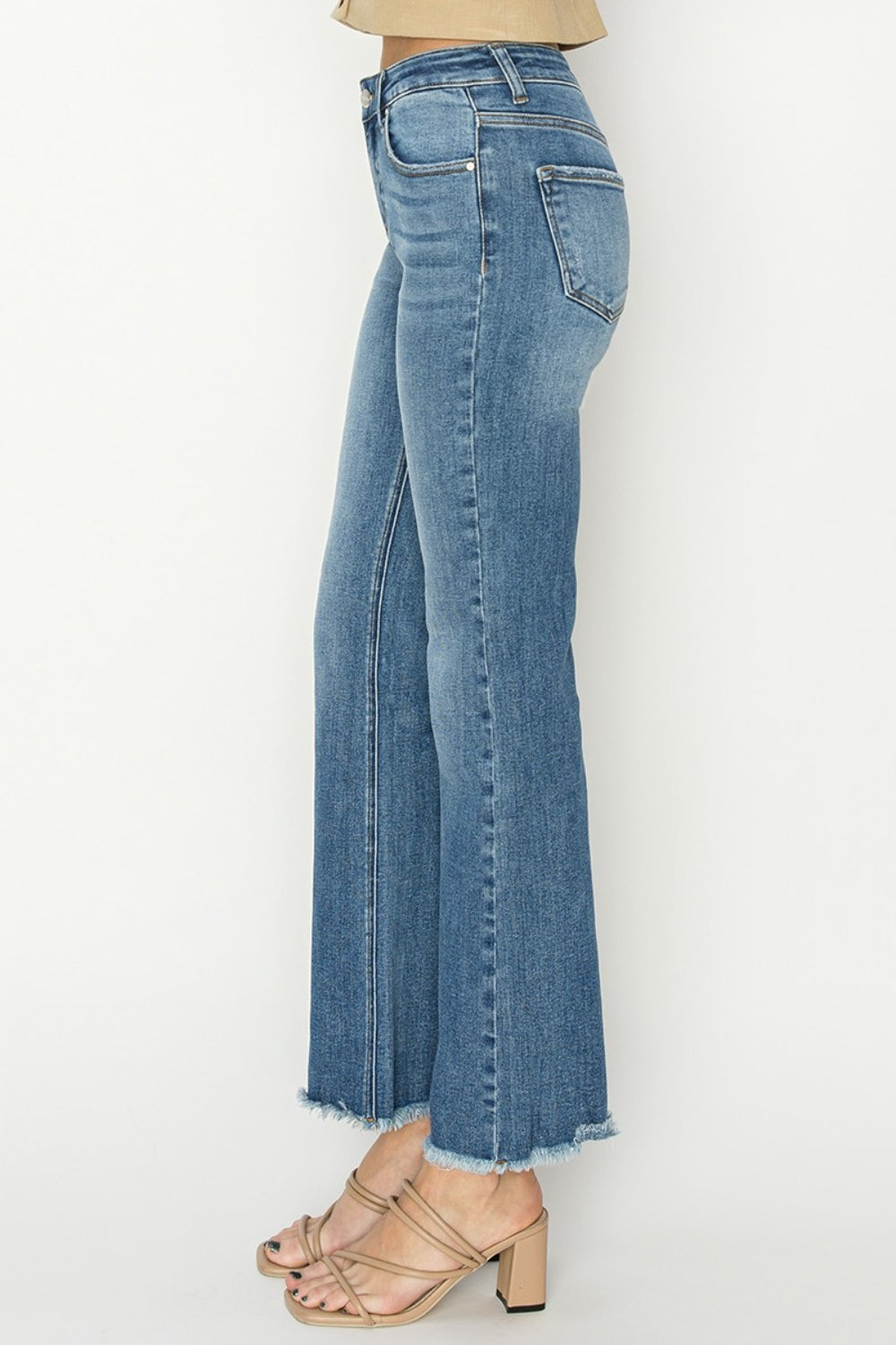 RISEN Mid-Rise Frayed Hem Bootcut Jeans