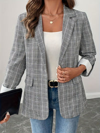 Hazel Blues® |  Single-Breasted Lapel Collar Plaid Blazer