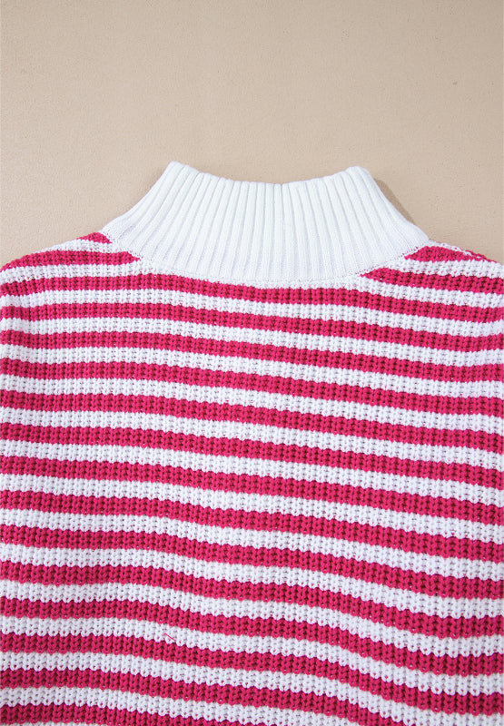 Hazel Blues® |  Striped Half Zip Mock Neck Long Sleeve Sweater