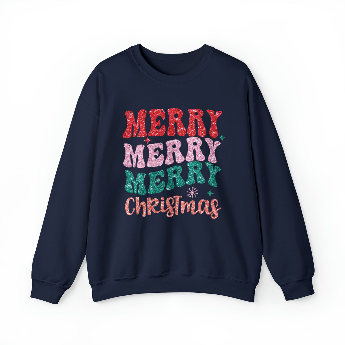 3Blues Designs |   Hazel Blues® |  Merry Christmas Retro Faux Glitter Chenille Crewneck Sweatshirt